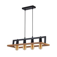 Click Ventas - Lampara Colgante De Madera Y Metal 4 Focos Diseño Cuadrado