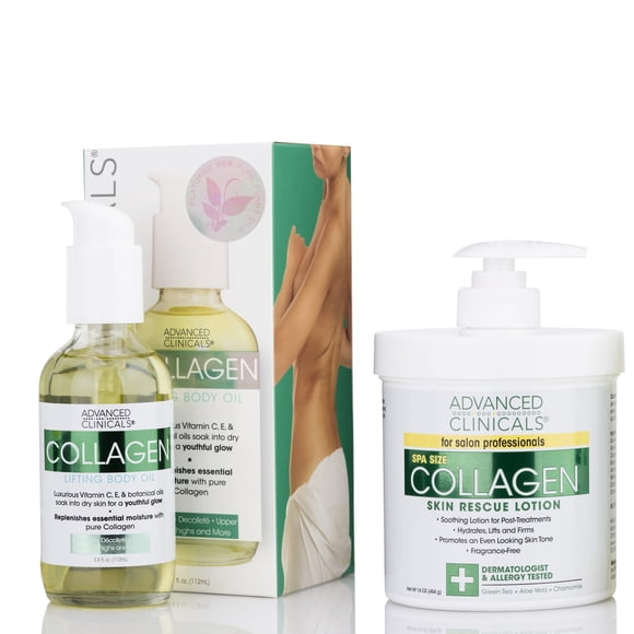 Set de crema corporal, loción hidratante y aceite corporal Advanced Clinicals Collagen