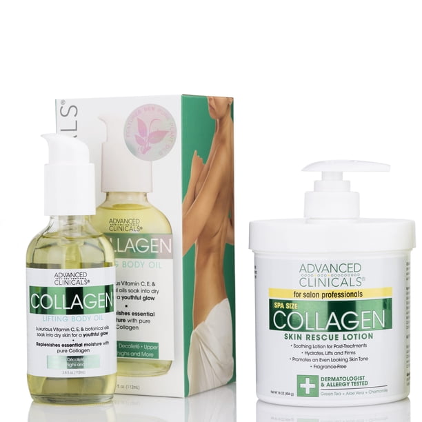 Set de crema corporal, loción hidratante y aceite corporal Advanced Clinicals Collagen