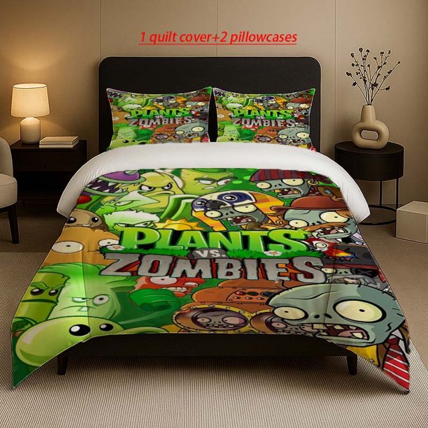 Classic Tower Defense Game Plants Vs. Zombies Pattern Bedding Set Soft and Comfortable Suitable for All Seasons