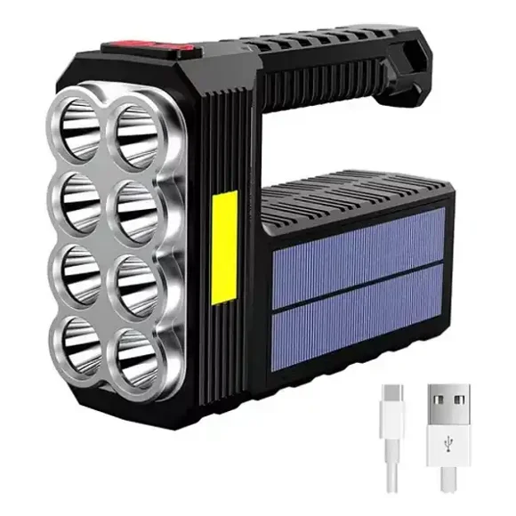 Linterna De Mano Portátil 8 Led Recargable Solar Usb Camping Negro