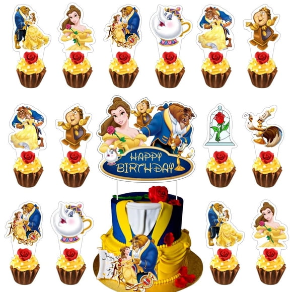Decoraciones para pastel CICICO Beauty & Beast, set de 25 piezas