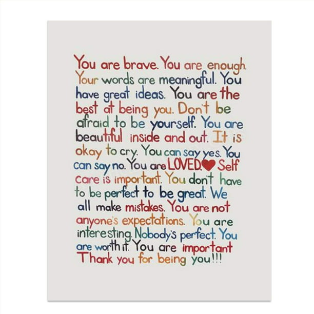 "You Are Enough-Loved-Important" Inspirational Wall Art Print Motivational Wall Art Home Office Decor, Frameless 9.84"x7.87"x0.1"