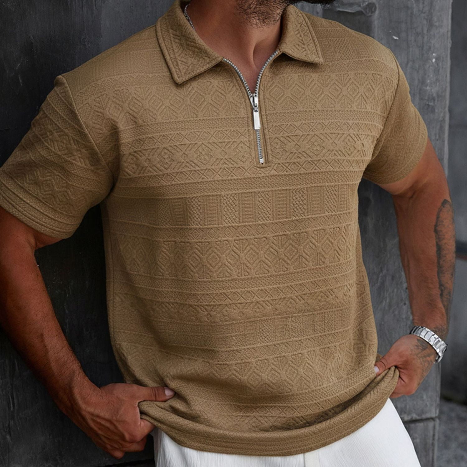 Likeshop - Polera Hombre Manga Corta Textura Suave Cierre Diseño 0287