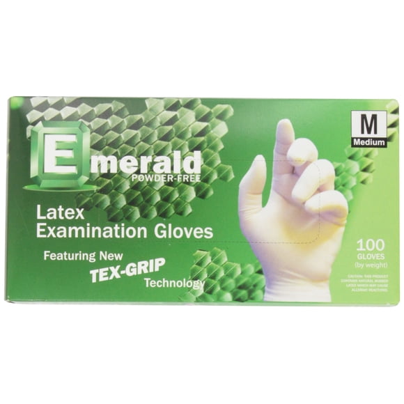 Guantes Emerald Latex de grado médico sin polvo M Box 100