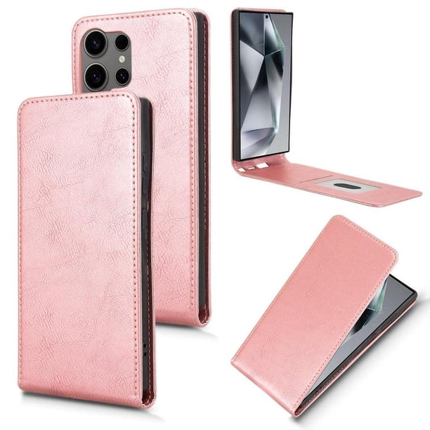 Funda tipo folio para Samsung Galaxy S24 Ultra con soporte magnético y protección para la cámara Oro rosa