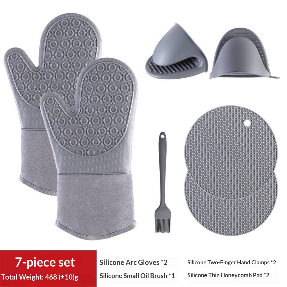 Xusx111 - 7pcs Mitts Horno Y Soportes De Macetas Conjuntos - 480 ° F Soportes De Macetas Resistentes Al Calor Y Mitts Horno, Mitts Horno De Silicona Extra Largo Para Cocinar, Mitt Horno Antideslizante