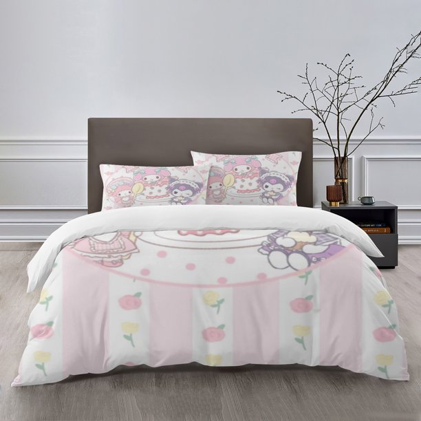 My Melody Bedding Sets Bed Cartoon Duvet Cover Lightweight 3 Piece Bet Sets for Kids Boys Girls