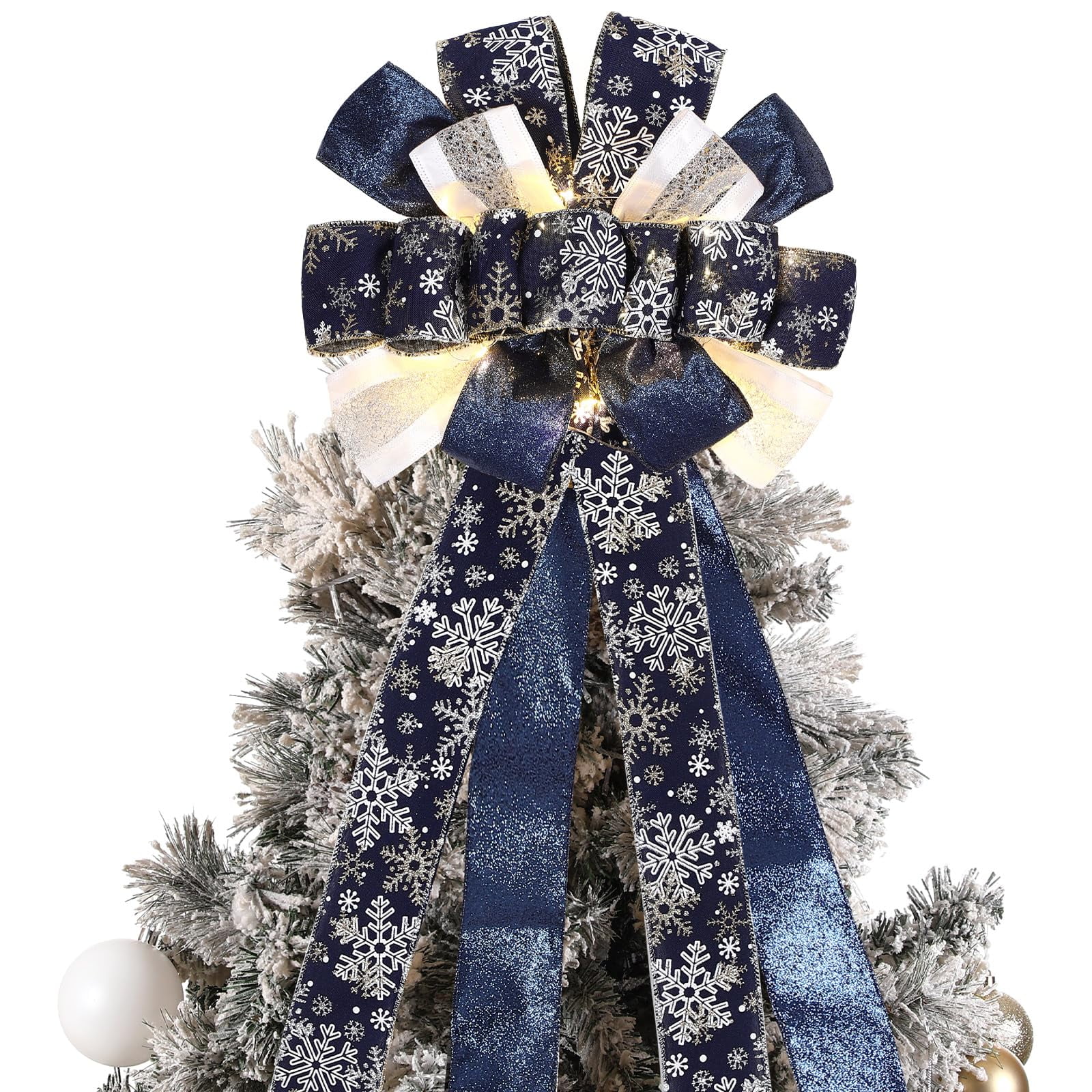 Decoración Para Árbol De Navidad Zeyune, 30 X 113 Cm, Con Luces Led, Color Azul