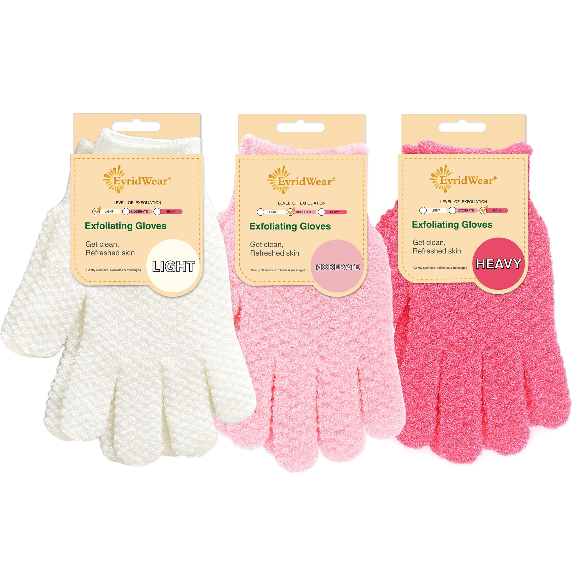 Guantes Exfoliantes Evridwear 100% Nailon Para Ducha, 3 Pares
