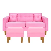 Bodevir - Sofa New Retro 3C + 2 Pouf Felpa 04 Rosado