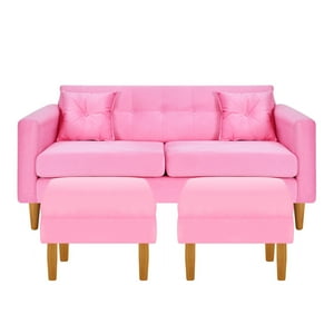 Bodevir - Sofa New Retro 3C + 2 Pouf Felpa 04 Rosado