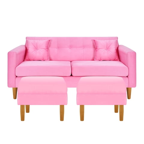 Bodevir - Sofa New Retro 3C + 2 Pouf Felpa 04 Rosado