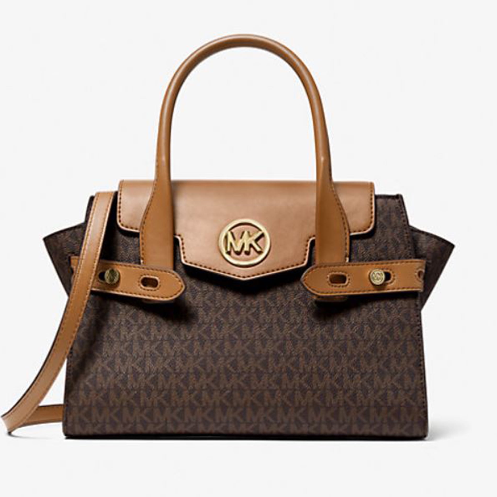 Cartera Michael Kors 35s2gnms5b Carmen Medium Logo And Faux Leather Belted Satchel Brown