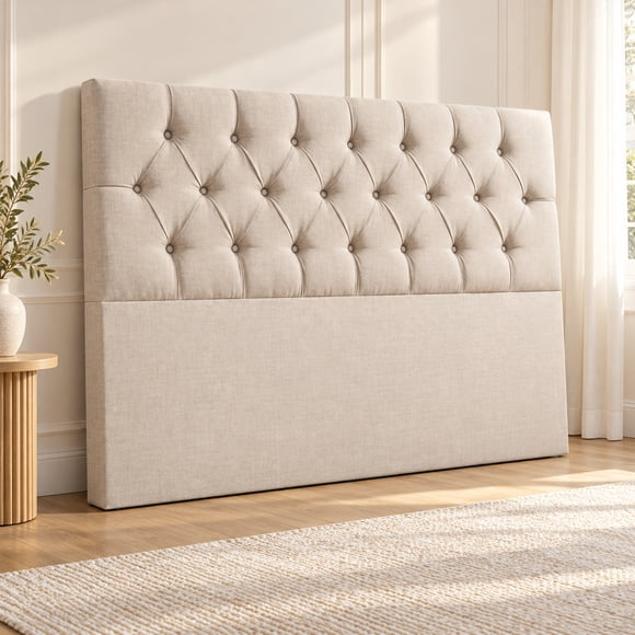 Respaldo Moderno Cama 2 Plaza Capitoné Lino Color Beige