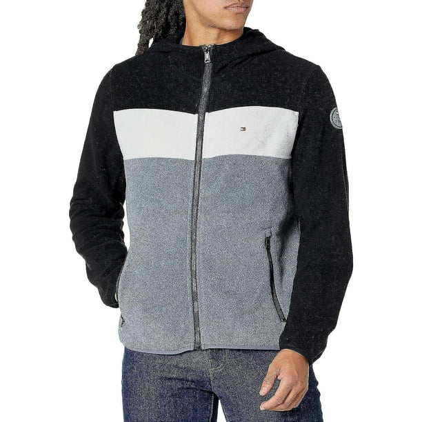 Chaqueta de forro polar con capucha Tommy Hilfiger para hombre, color negro XXXL