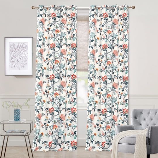 Juego De Cortinas Térmicas Driftaway Ada Floral De 2 X 1,4 M, Color Marfil