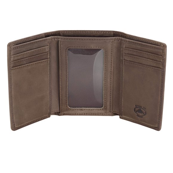 Billetera Stealth Mode de piel con triple pliegue y bloqueo RFID, color topo