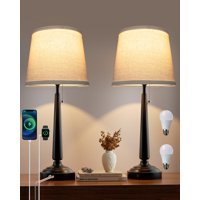 Lámparas De Mesa Eppiebasic 56 Cm Estilo Rústico Con Puertos Usb Set De 2