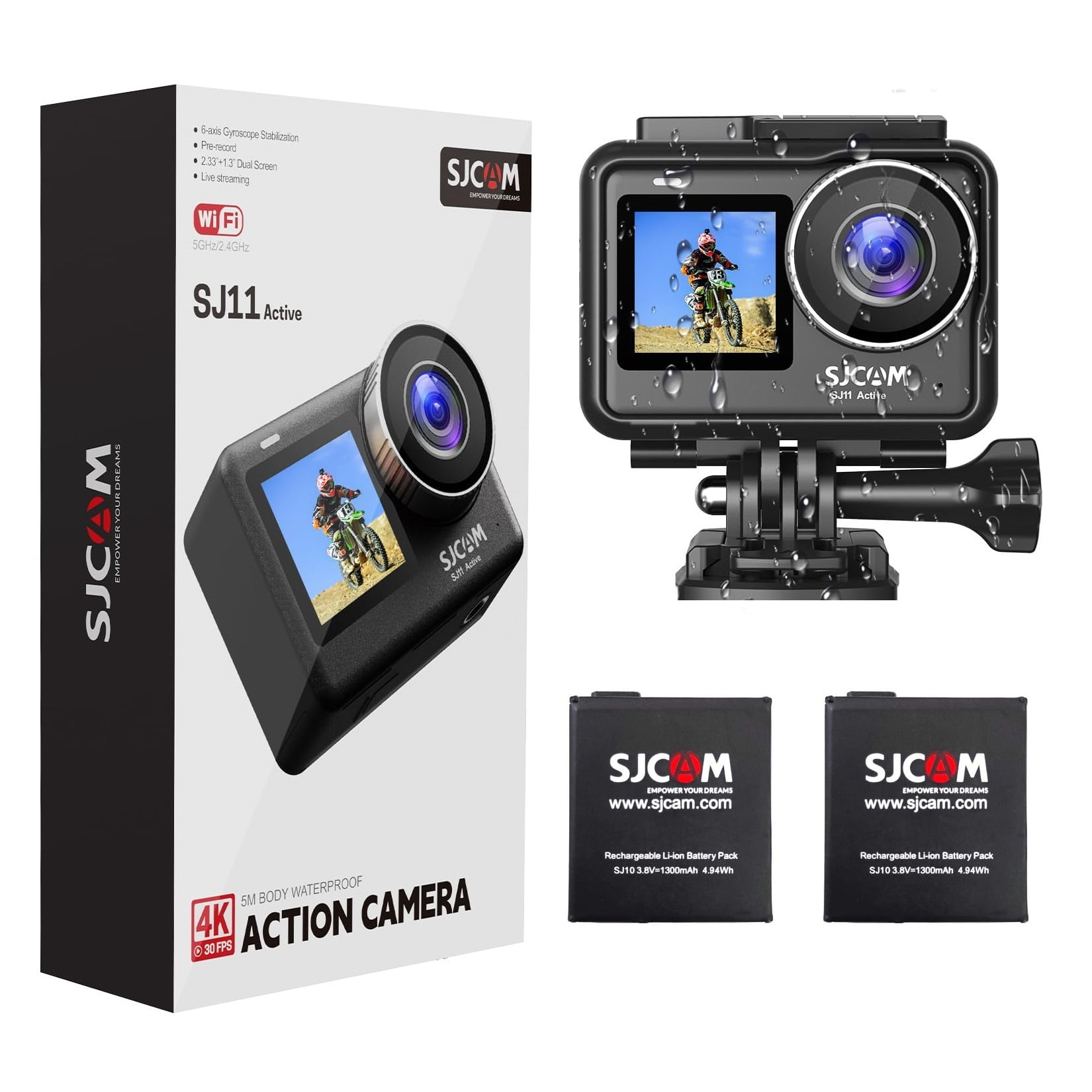 Cámara Deportiva Sjcam Sj11 Dual 20mp 4k 30fps Wifi 5g Gyro 2 Baterias