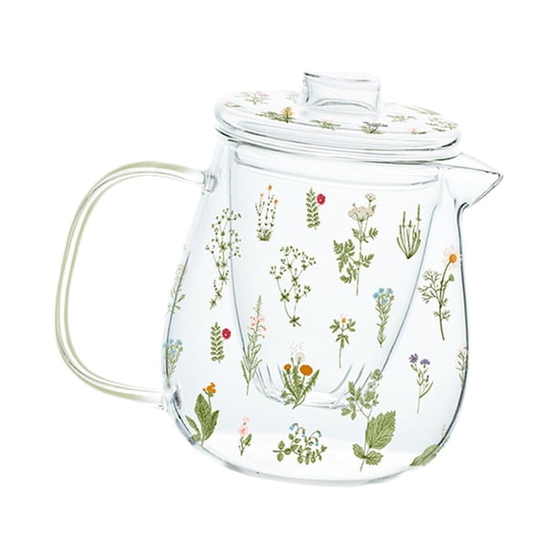 Tetera de vidrio floreciente para té, tetera de vidrio floral, tetera duradera para soplar a mano, tetera floreciente, tetera de vidrio de borosilicat , GRANDE