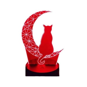 Lelumania - Lampara Ilusion 3D Gato En La Luna De 7 Colores, Base Touch