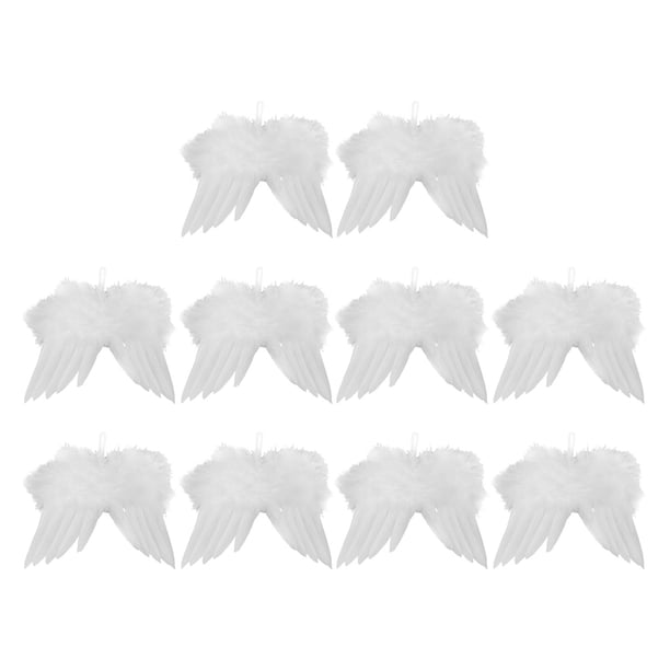 10x Alas de ángel Accesorios Decoración Colgante Colgante Exquisito Pluma blanca Fantasía DIY Artesanía para el hogar Vacaciones Boda Árbol de Navidad 16cmx14cm