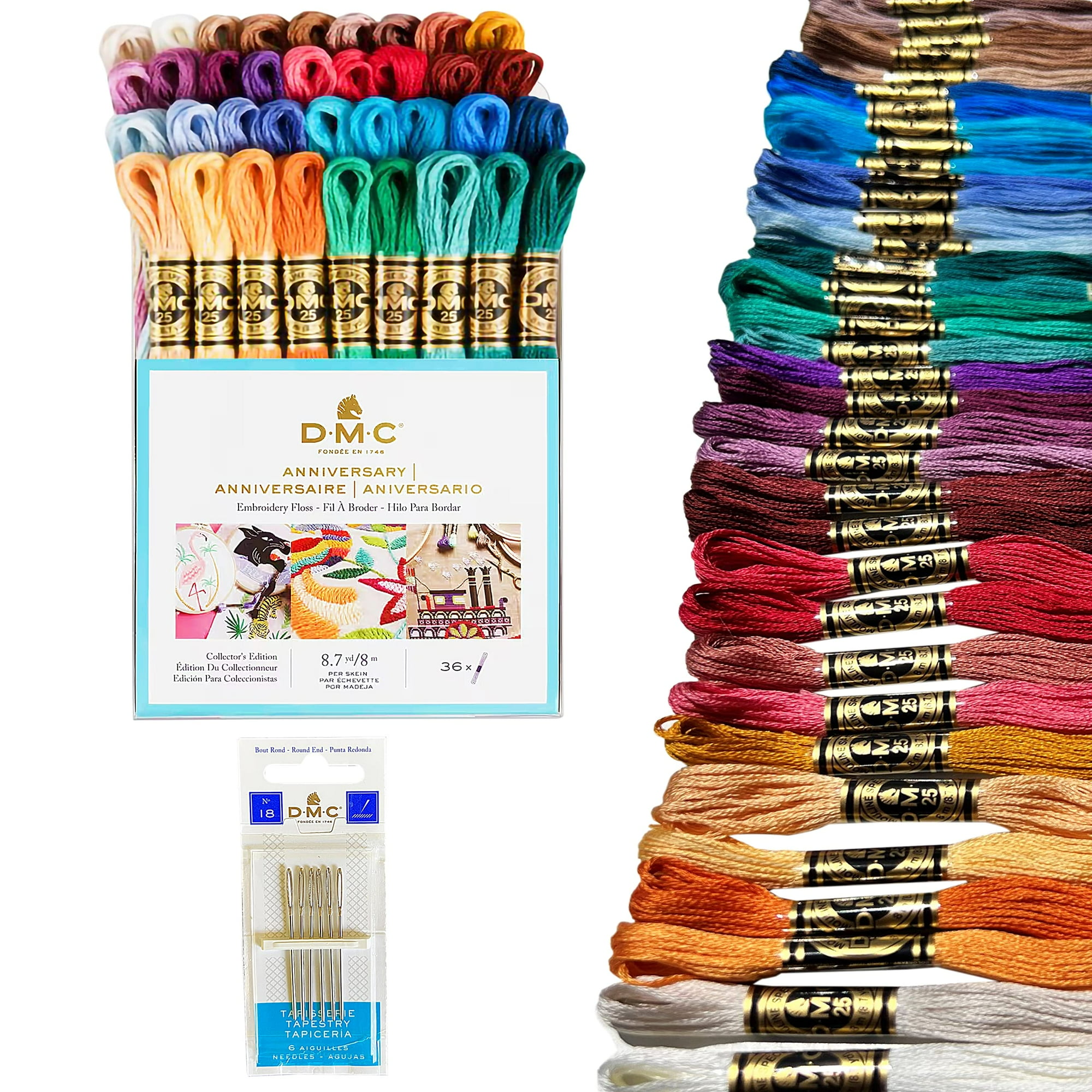 Charming Melodie - Hilo De Bordar Dmc, Colección De Aniversario. Paquete De 36 Colores De Hilo De Algodón Para Bordar Con Aguja De Bordar A Mano Tamaño 18.