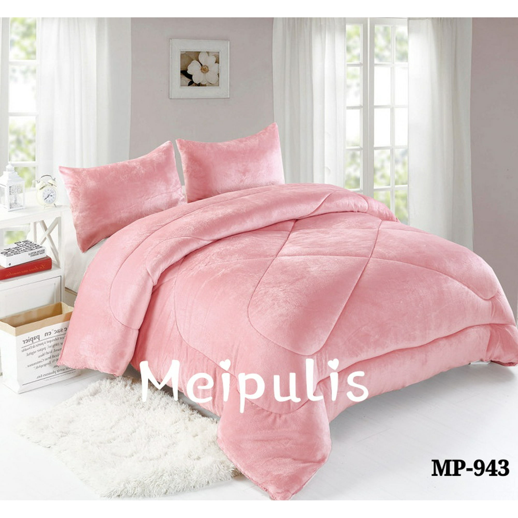 Aladdins Shop - Cobertor De Invierno De Plush Y Chiporro 2 Plazas Color Rosado