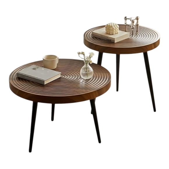 Set 2 Mesas de Centro Nido Decodreams Redondas Tipo Madera con Patas Negras