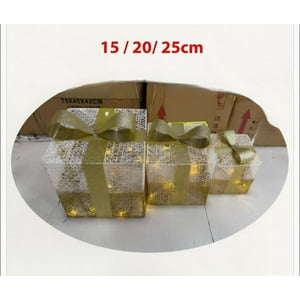 Aladdins Shop - Adornos De Navidad - Set De 3 Cajas De Navidad Color Blanco Y Dorado Con Luz Led