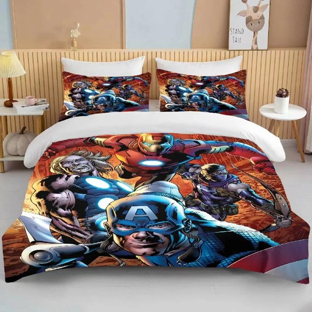 x774 Bed SheetsAvengers Pattern Printed Duvet Cover Bedding Kids Bed Bedroom Pillowcase Duvet Cover Piece Gift for Kids 3-Piece Bedding Set (1 Duvet Cover + 2 Pillow Shams) nj774