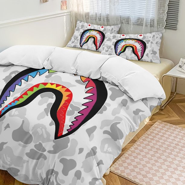 Grey Rainbow Bape Shake Camo Comforter Set Soft 3 Pcs Twin Bedding Sets Thicken for All Season