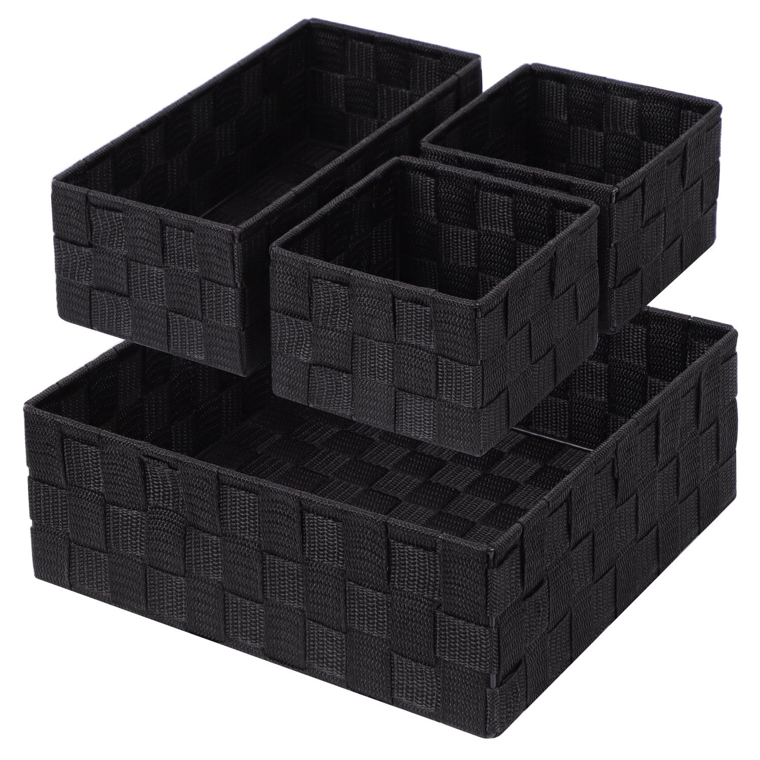 Juego De 4 Cestas De Almacenamiento Tejidas Posprica Para Organizar, Color Negro