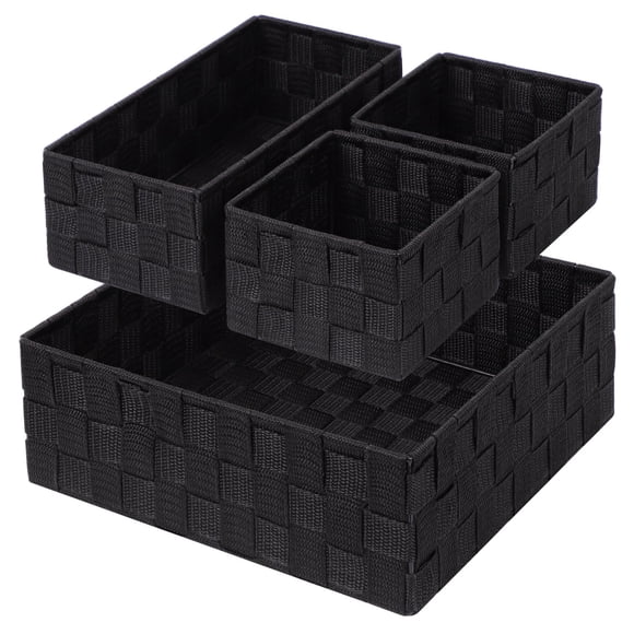 Juego de 4 cestas de almacenamiento tejidas Posprica para organizar, color negro