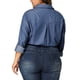 thumbnail image 3 of Camisa de mezclilla de manga larga con botones y bolsillo para mujer de talla grande Agnes Orinda 3X Azul, 3 of 8