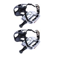 Magideal - Pedales De Bicicleta De Aleación De Aluminio De 1/2 '' 9/16 ""Con Clips Para Los Dedos De Los Pies/Jaulas Y Correas, Pedales Para Bicicleta Estática De Husillo Largo De 14 Mm