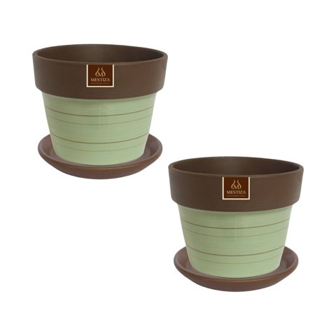 Pottery - Set De 2 Maceta Greta 16Cm Menta Y Sus Platos