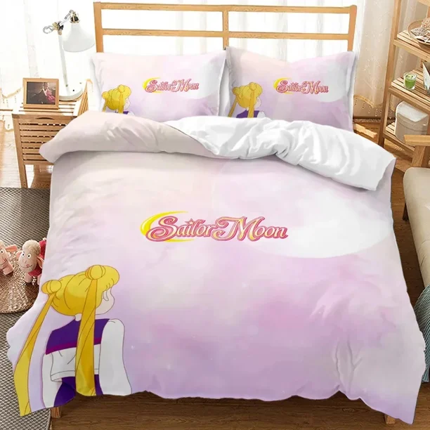 2024 Kawaii Sailor Moon Bedding Set for boys Girls Luxury Duvet Cover Pink Comforter Double Duvet Cover Set with Cover Bed Sheets