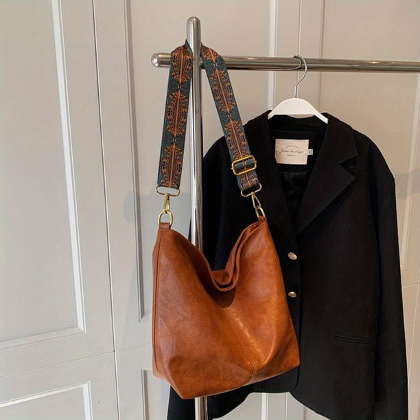 Wide Geometric Strap Bag, Supermarket Shopping Bag, Large Capacity Crossbody Bag, Women's Fashion Shoulder Bag, Retro New Women's Bag