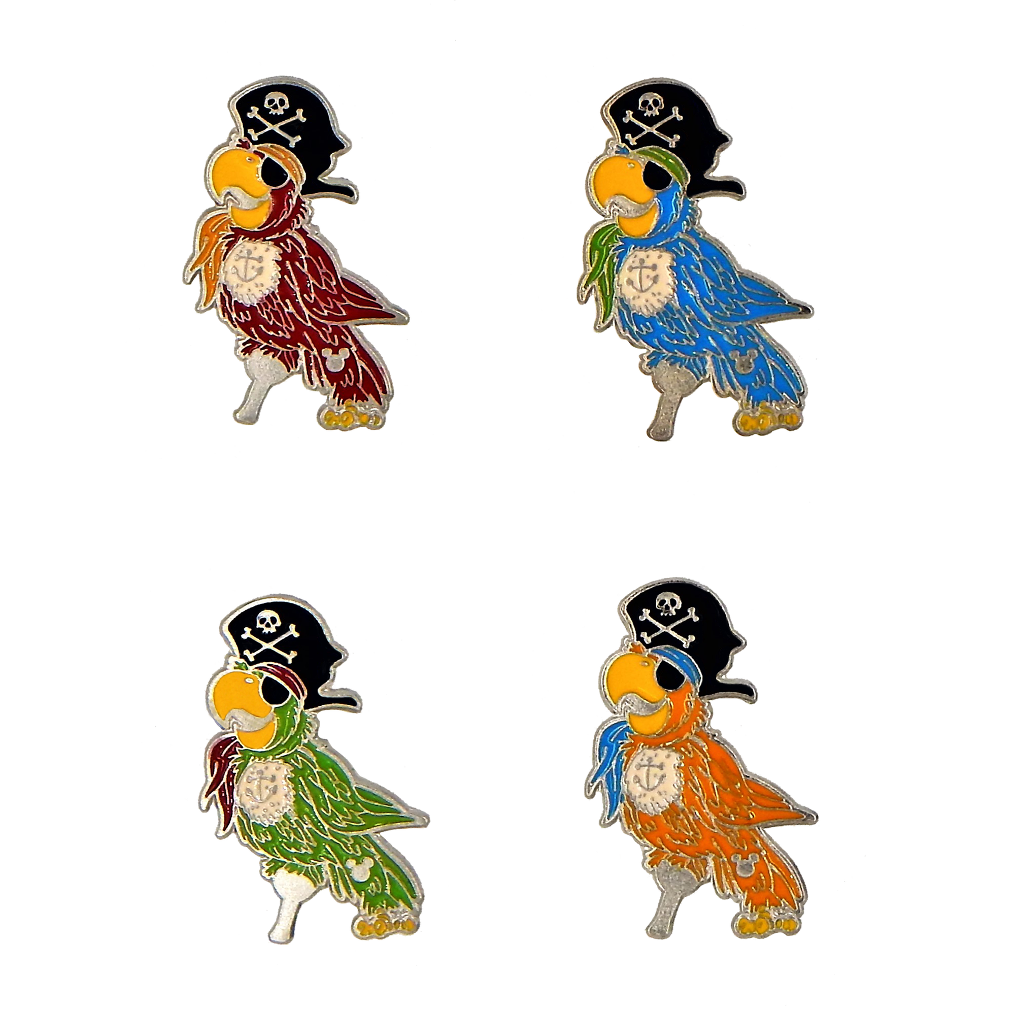 Set De 4 Pines Disney Piratas Del Caribe Loro De Colores