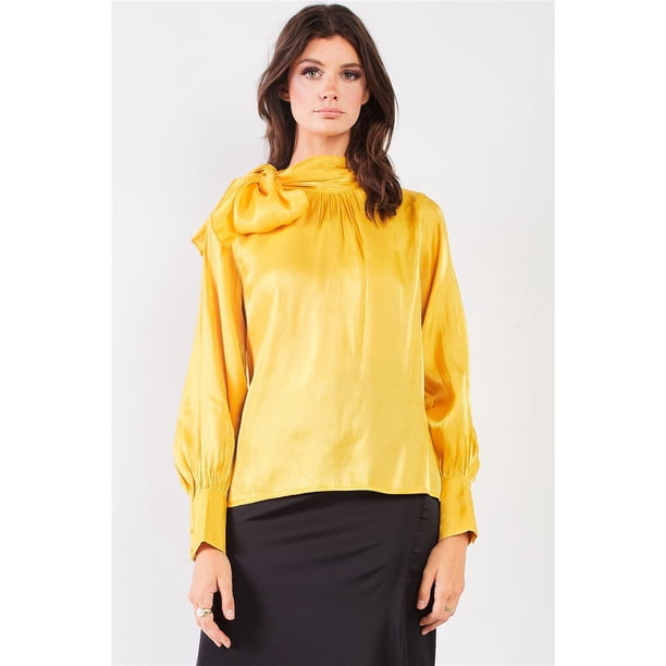 Blusa de Gasa con Mangas Obispo y Cuello Anudado El Mirage