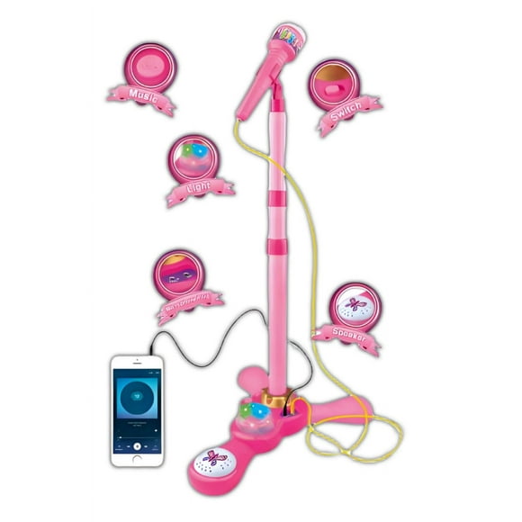 Microfono Pedestal Juguete Mp3 Con Luces Infantil Rosada