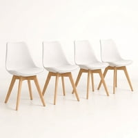 Nevi Express - Pack 4 Sillas Tulip Acolchadas Madera Color Blanco