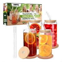 Vasos Tapa Bambú Simpel 550Ml Con Posavasos Y Bombillas