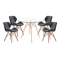 Klik Muebles - Comedor Mesa Redonda De Vidrio 80Cm + 4 Sillas Radar Negras