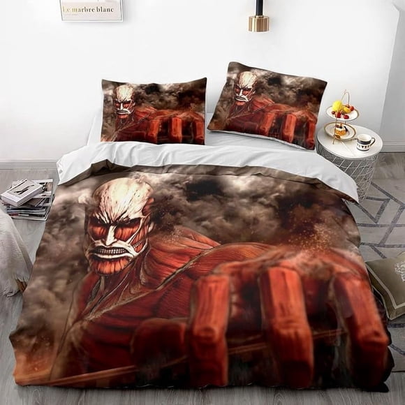 Invad-e on Tit-an Ere-n Le-i Anime -Soft 3D P-rint-d Duvet- Cover Bedd-ing Set with Comfort-er Cover