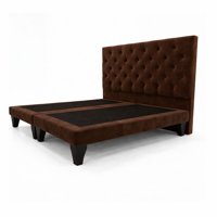 Home V Ele - Cama 2 Plazas Capitone Base Dividida Café En Felpa