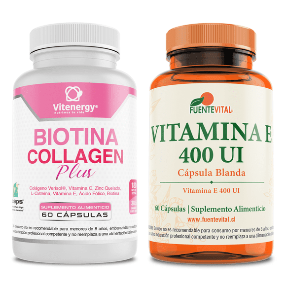 Biotina Colágeno 7 componentes + Vitamina E | Pack Cabello Piel y Uñas