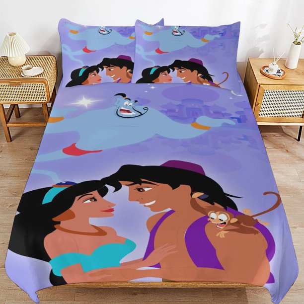 Aladdin Cartoon Bedding Sets Ultra Soft Skin-Friendly Duvet Cover 3 Piece, Cute Comforter Cover Bed Set for Boys Girls Kids